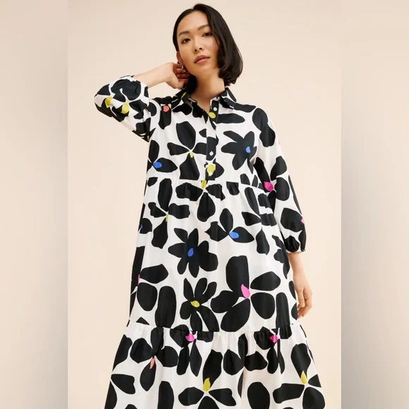 NWT Anthropologie Black and White “The Bettina” Floral Dress - Picture 7 of 11